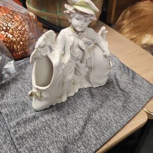 Elegant German Bisque Porcelain White Angelic SpillVase Figurine